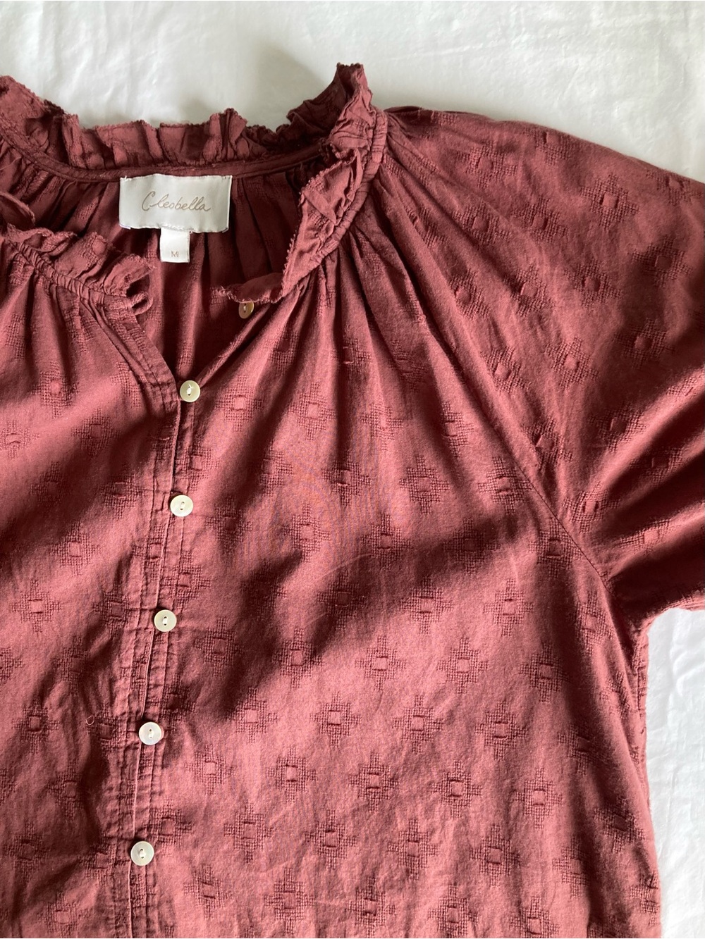 Anthropologie Cleobella Antonia Blouse Size M Brown/Burgundy - Picture 6 of 14